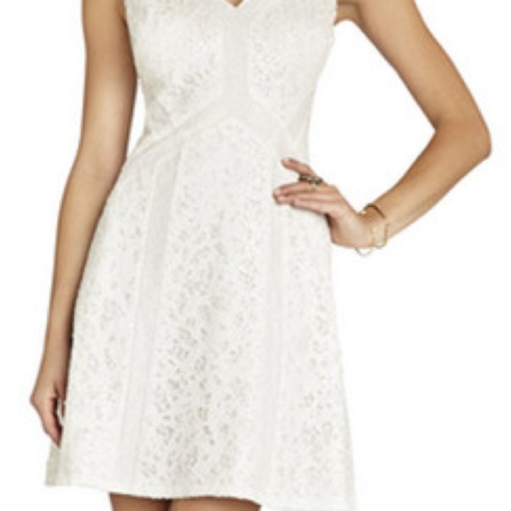 BCBGMaxAzria White Lace V-Neck Mini Dress